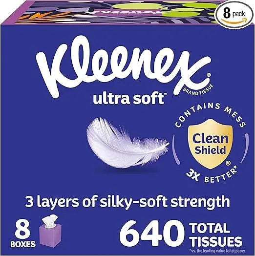Kleenex Ultra Soft Facial Tissues, 8 Cube Boxes, 80 Tissues per Box, 3-Ply, Packaging May Vary Retailxpres