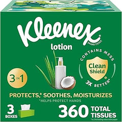 Kleenex Lotion Facial Tissues with Coconut Oil, 3 Flat Boxes, 120 Tissues Per Box, 3-Ply