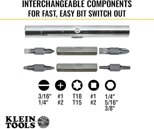 Klein Tools 32500 11-in-1 Screwdriver / Nut Driver Set, 8 Bits (Phillips, Slotted, Torx, Square), 3 Nut Driver Sizes, Cushion Grip Handle Retailxpres