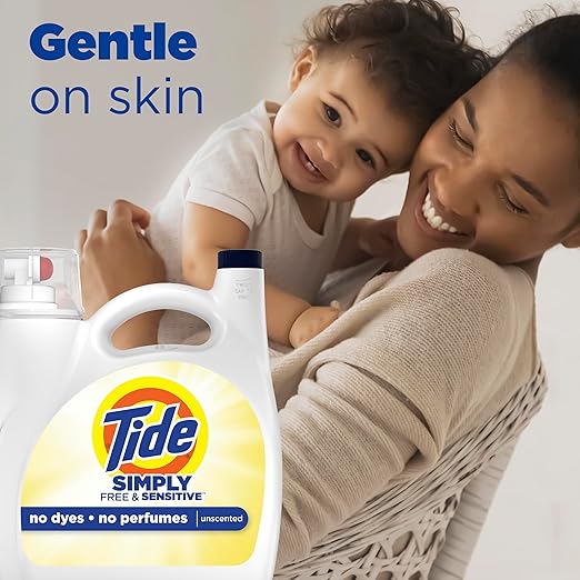 Tide Simply Liquid Laundry Detergent, Free & Sensitive, 89 Loads, 117 oz, Tide Liquid Laundry Detergent, Laundry Soap