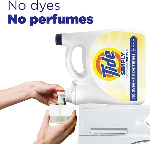 Tide Simply Liquid Laundry Detergent, Free & Sensitive, 89 Loads, 117 oz, Tide Liquid Laundry Detergent, Laundry Soap
