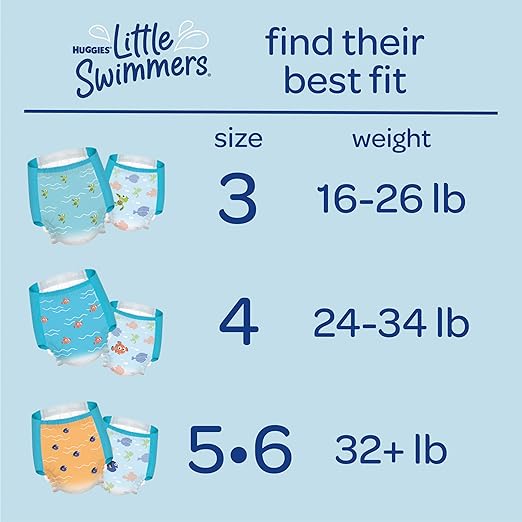 Huggies Little Swimmers Disposable Swim Diapers, Size 5-6 (32+ lbs), 34 Ct (2 packs of 17), Packaging May Vary