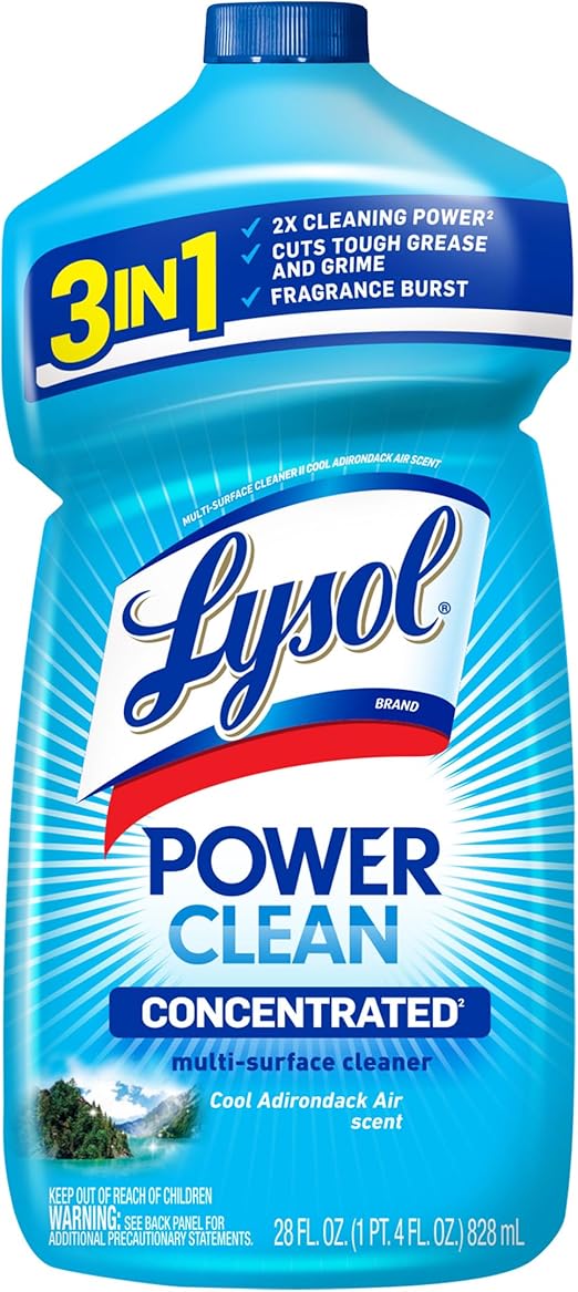 Lysol Power Clean Multi-Surface Cleaner, 2x Concentrated Pour, Cool Adirondack scent, 28 Fl Oz