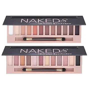 2 Pack 12 Colors Makeup Nude Colors Eyeshadow Palette Natural Nude Matte Shimmer Glitter Pigment Eye Shadow Pallete Set Waterproof Smokey Professional Beauty Makeup Kit (2 PCS) Retailxpres