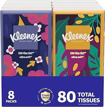 Kleenex On-The-Go Facial Tissues, 8 On-The-Go Packs, 10 Tissues per Box, 3-Ply (80 Total), Packaging May Vary Retailxpres