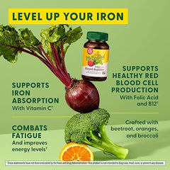 MegaFood Blood Builder Iron Supplement for Women & Men - Increase Iron Levels Without Side Effects - Combats Fatigue - Vitamin B12, Folic Acid & Vitamin C - Vegan - 72 Mini Tablets (36 Servings)