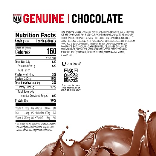Muscle Milk Genuine Protein Shake, Chocolate, 25g Protein, 11.16 Fl Oz (Pack of 12), Packaging May Vary