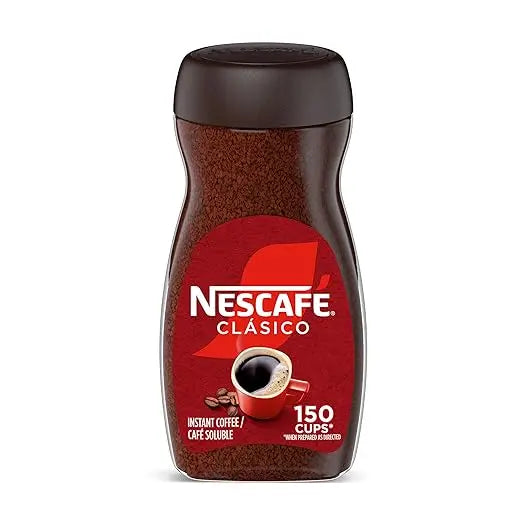 Nescafe Clasico instant coffee jar on a white background