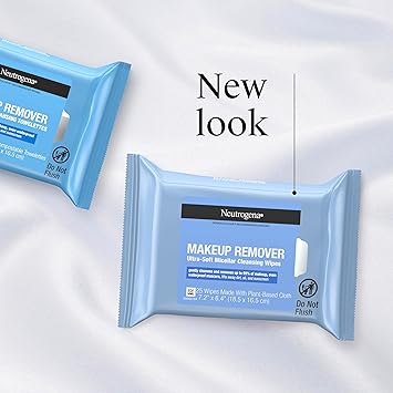 Neutrogena Makeup Remover Wipes Micellar Alcohol-Free Face Towelettes Remove Waterproof Mascara & Oil, Compostable 100% Plant-Based Cloth, Dermatologist & Ophthalmologist Tested, Twin Pack 2 x 25 ct
