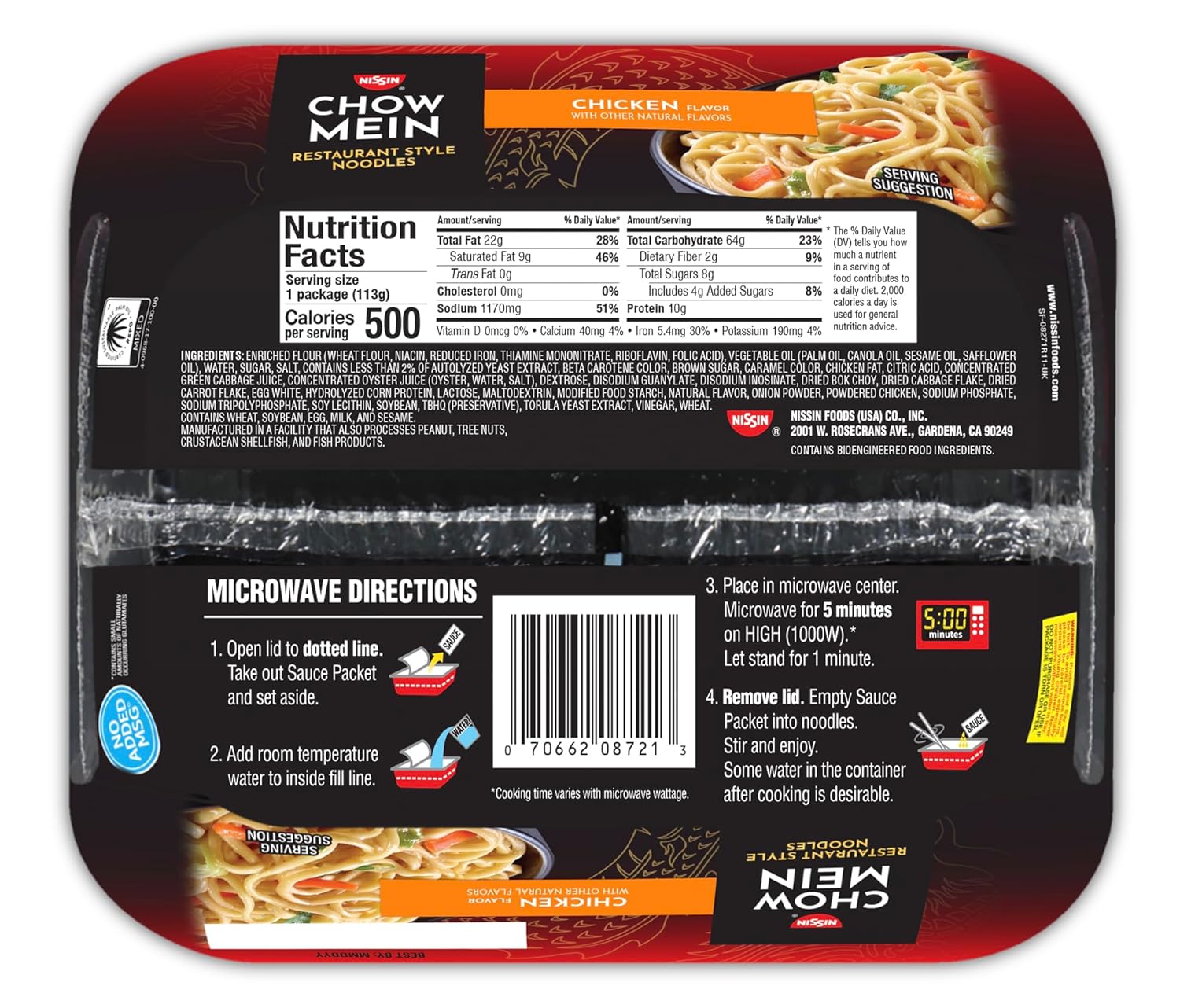 Nissin Chow Mein Noodles, Teriyaki Chicken, 4 Ounce (Pack of 8)