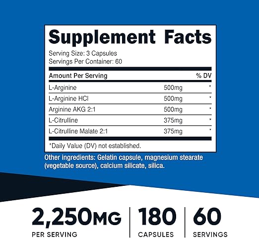 Nutricost Nitric Oxide Booster 2250mg, 180 Capsules - 750mg Per Casule, 60 Servings - Gluten Free and Non-GMO