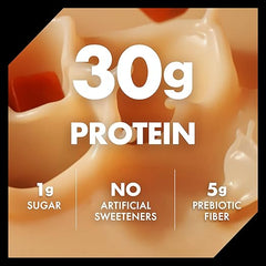 Oikos Protein Shake, Salted Caramel, 30g High Protein Drinks, Shelf Stable, Ready to Drink, 5g Prebiotic Fiber, 12 fl oz Bottle, 4 Count