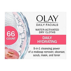 Olay Daily Facials, Daily Clean Makeup Removing Facial Cleansing Wipes, 5-in-1 Water Activated Cloths, Exfoliates, Tones and Hydrates Skin, 66 count