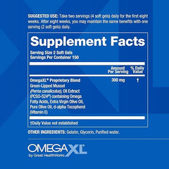 OmegaXL Joint Support Supplement - Natural Muscle Support, Green Lipped Mussel Oil, Soft Gel Pills, Drug-Free, 300 Count