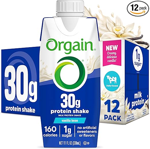 Orgain 30g High Protein Shake, Dairy Isolate Milk Protein, Vanilla Bean, 5g BCAAs, 1g Sugar Per Serving, Meal Replacement, Ready to Drink, Keto Friendly, Gluten-Free 11 Fl Oz (Pack of 12)