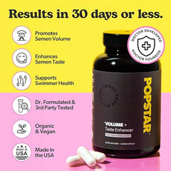 POPSTAR Labs Semen Volume Booster - Men's Semen Health & Fertility Supplement - Doctor Formulated to Increase Load Volume - Made in USA - Non-GMO, Organic, Vegan - 120 Capsules (1 Month Supply)