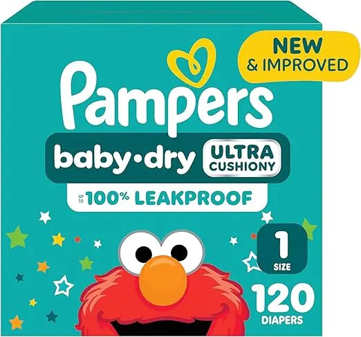 Pampers Diapers - Baby Dry - Size 1, 120 Count, Absorbent Disposable Infant Diaper (Packaging May Vary) Retailxpres