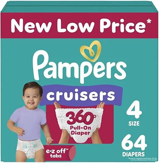 Pampers Diapers - Cruisers 360 - Size 4, 64 Count, Babyproof up to 100% Leakproof Pull-On Diaper Retailxpres