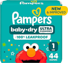 Pampers Diapers - Baby Dry - Size 1, 44 Count, Absorbent Disposable Infant Diaper (Packaging May Vary)