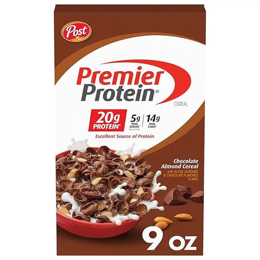 Premier Protein Chocolate Almond Cereal, Chocolatey Protein Cereal Flakes with Sliced Almonds, Contains 20g of Protein Per Serving, 9 OZ Box Retailxpres