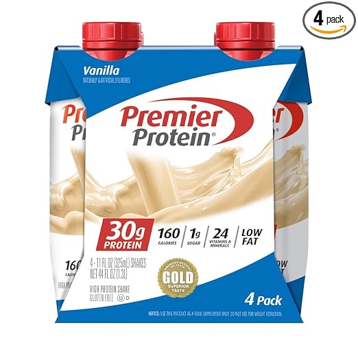 Premier Protein Shake 30g 1g Sugar 24 Vitamins Minerals Nutrients to Support Immune Health, Vanilla, 44 Fl Oz, (Pack of 4)