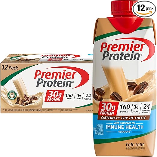 Premier Protein Protein Shake, Cafe Latte, 30g Protein, 1g Sugar, 11 fl oz Pack of 12