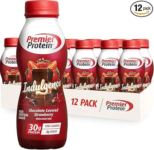 Premier Protein Indulgence Protein Shake, 30g Protein, 3g Sugar, Chocolate Covered Strawberry, 11.5 fl oz, Pack of 12 Retailxpres