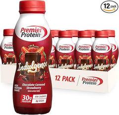 Premier Protein Indulgence Protein Shake, 30g Protein, 3g Sugar, Chocolate Covered Strawberry, 11.5 fl oz, Pack of 12