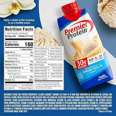 Premier Protein Protein Shake, Vanilla, 30g Protein, No Added Sugar, 11 fl oz Pack of 12 (Packaging May Vary)