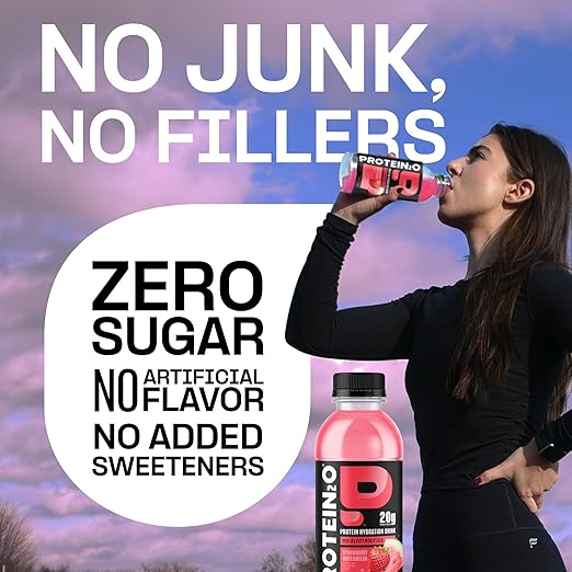 Protein2o Hydration Drink - 2-in-1 Liquid Clear Whey Protein Isolate and Electrolyte Drink - 20g Protein, Vitamins B5, B6 - Post-Workout Recovery - 16.9 Fl Oz - 12 Count Strawberry Watermelon