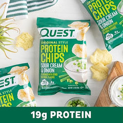 Quest Nutrition Sour Cream & Onion Protein Chips, 19g Protein, 4g Net Carbs, Low Carb, Gluten Free, 1.1 oz (Pack of 12)