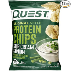 Quest Nutrition Sour Cream & Onion Protein Chips, 19g Protein, 4g Net Carbs, Low Carb, Gluten Free, 1.1 oz (Pack of 12)