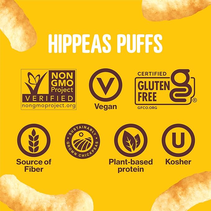 Hippeas Chickpea Puffs, Vegan White Cheddar, 0.8 Ounce (Pack of 6), 3g Protein, 2g Fiber, Vegan, Gluten-Free, Crunchy, Plant Protein Snacks Retailxpres