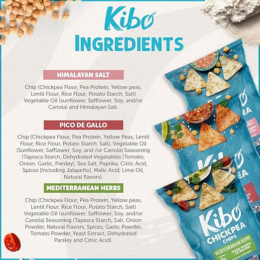 Kibo Chickpea Chips 3 Flavor Variety Pack - High Protein-Fiber, Plant-Based, Gluten-Free, Non-GMO, Vegan, Made with Real Veggies - 1 oz, 12 Pack Retailxpres