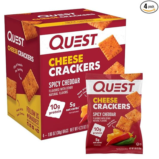 Quest Chips Nutrition Cheese Crackers, Spicy Cheddar, 10g of Protein, Low Carb, Made with Real Cheese, 4 Count Retailxpres