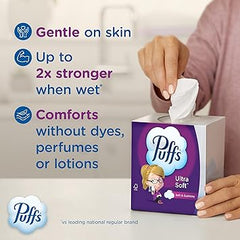 Puffs Ultra Soft Facial Tissues, 4 Mega Cube Box, 72 Facial Tissues Per Box