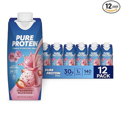 Pure Protein Strawberry Protein Shake, 30g Complete Protein, Ready to Drink and Keto-Friendly, Vitamins A, C, D, and E plus Zinc to Support Immune Health, 11oz Bottles, 12 Pack