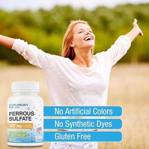 Carlyle Iron Ferrous Sulfate 325mg, 65 mg | 400 Tablets | Non-GMO, Gluten Free, and Vegetarian Supplement | High Potency