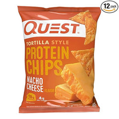 Quest Nutrition Nacho Cheese Tortilla Style Protein Chips, 18g Protein, 4g Net Carb, Low Carb, Gluten Free, 1.1 oz (Pack of 12)