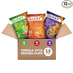 Quest Nutrition Tortilla Style Protein Chips Variety Pack, Chili Lime, Nacho Cheese, Loaded Taco, Low Carb, High Protein, Gluten Free, 1.1 oz (Pack of 12)