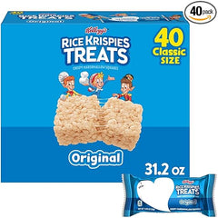 Rice Krispies Treats Crispy Marshmallow Squares, Kids Snacks, Snack Bars, Original, 31.2oz Box (40 Bars)