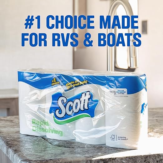 Scott Rapid-Dissolving Toilet Paper, 12 Double Rolls, Sustainable, Septic-Safe, Toilet Paper