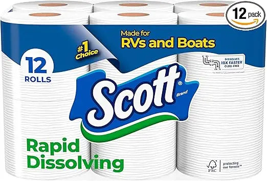 Scott Rapid-Dissolving Toilet Paper, 12 Double Rolls, Sustainable, Septic-Safe, Toilet Paper Retailxpres