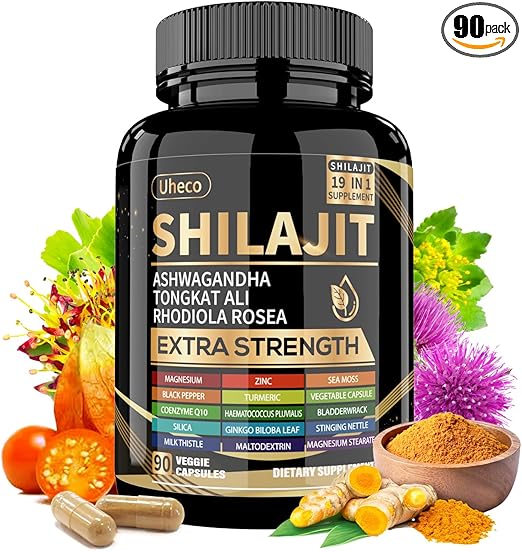 Shilajit Supplement with Sea Moss, Ashwagandha, Tongkat Ali - Shilajit Pure Himalayan Organic Fulvic Acid Capsules - 90 Count