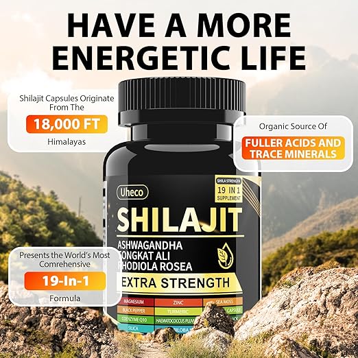 Shilajit Supplement with Sea Moss, Ashwagandha, Tongkat Ali - Shilajit Pure Himalayan Organic Fulvic Acid Capsules - 90 Count