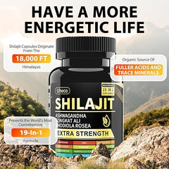 Shilajit Supplement with Sea Moss, Ashwagandha, Tongkat Ali - Shilajit Pure Himalayan Organic Fulvic Acid Capsules - 90 Count