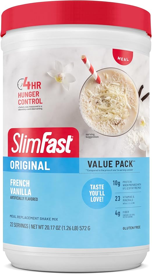 SlimFast Meal Replacement Powder, Original French Vanilla, Weight Loss Shake Mix, 10g of Protein, 22 Servings (Packaging May Vary)