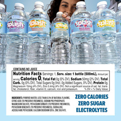 Splash Refresher Flavored Water Bottles, Wild Berry Flavor - 6-Pack, 16.9 Fl Oz - Refreshing Flavored Bottled Water with Electrolytes - Zero Sugar & Zero Calories