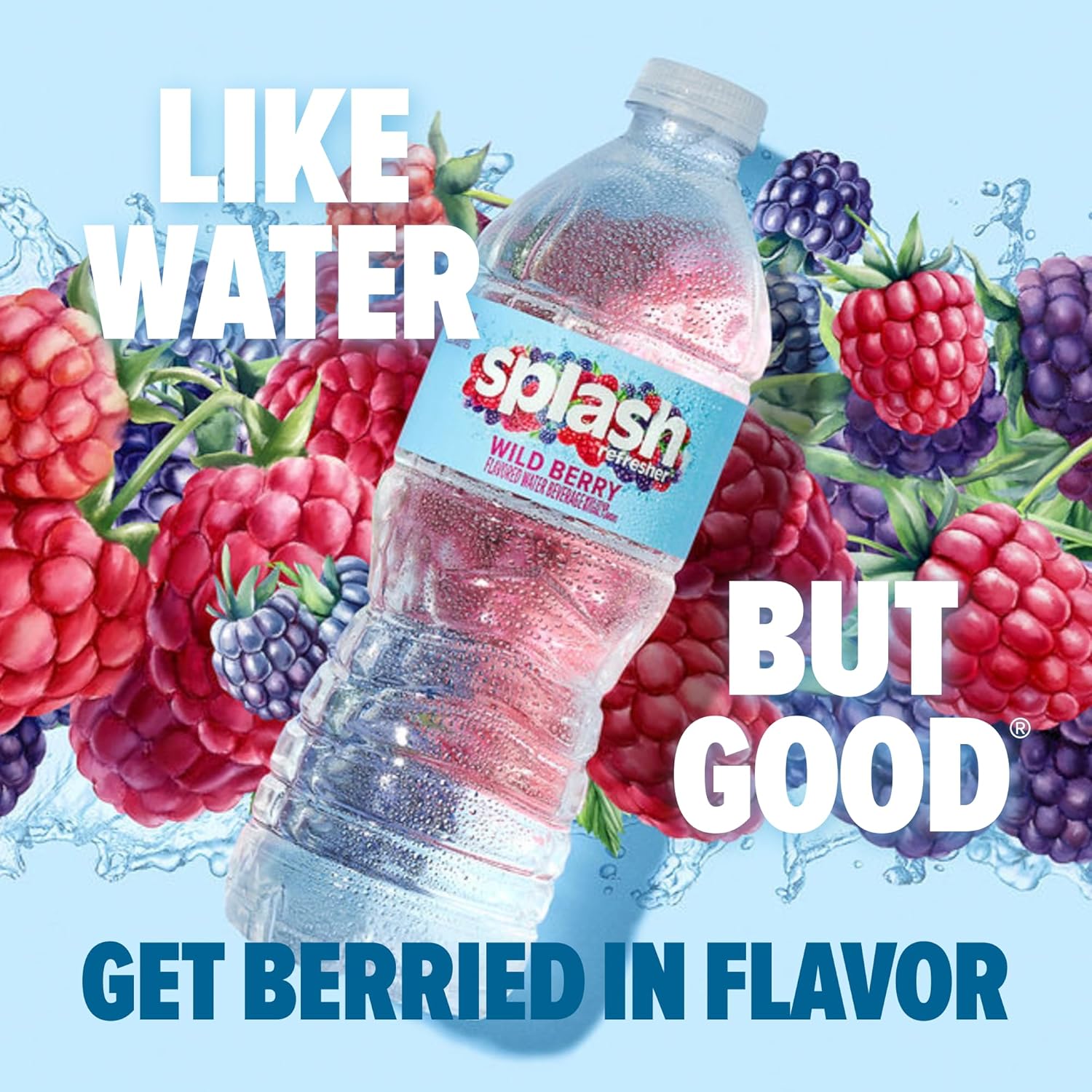 Splash Refresher Flavored Water Bottles, Wild Berry Flavor - 6-Pack, 16.9 Fl Oz - Refreshing Flavored Bottled Water with Electrolytes - Zero Sugar & Zero Calories