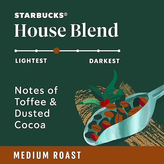 Starbucks Ground Coffee, Medium Roast Coffee, House Blend, 100% Arabica, 1 bag (18 oz)